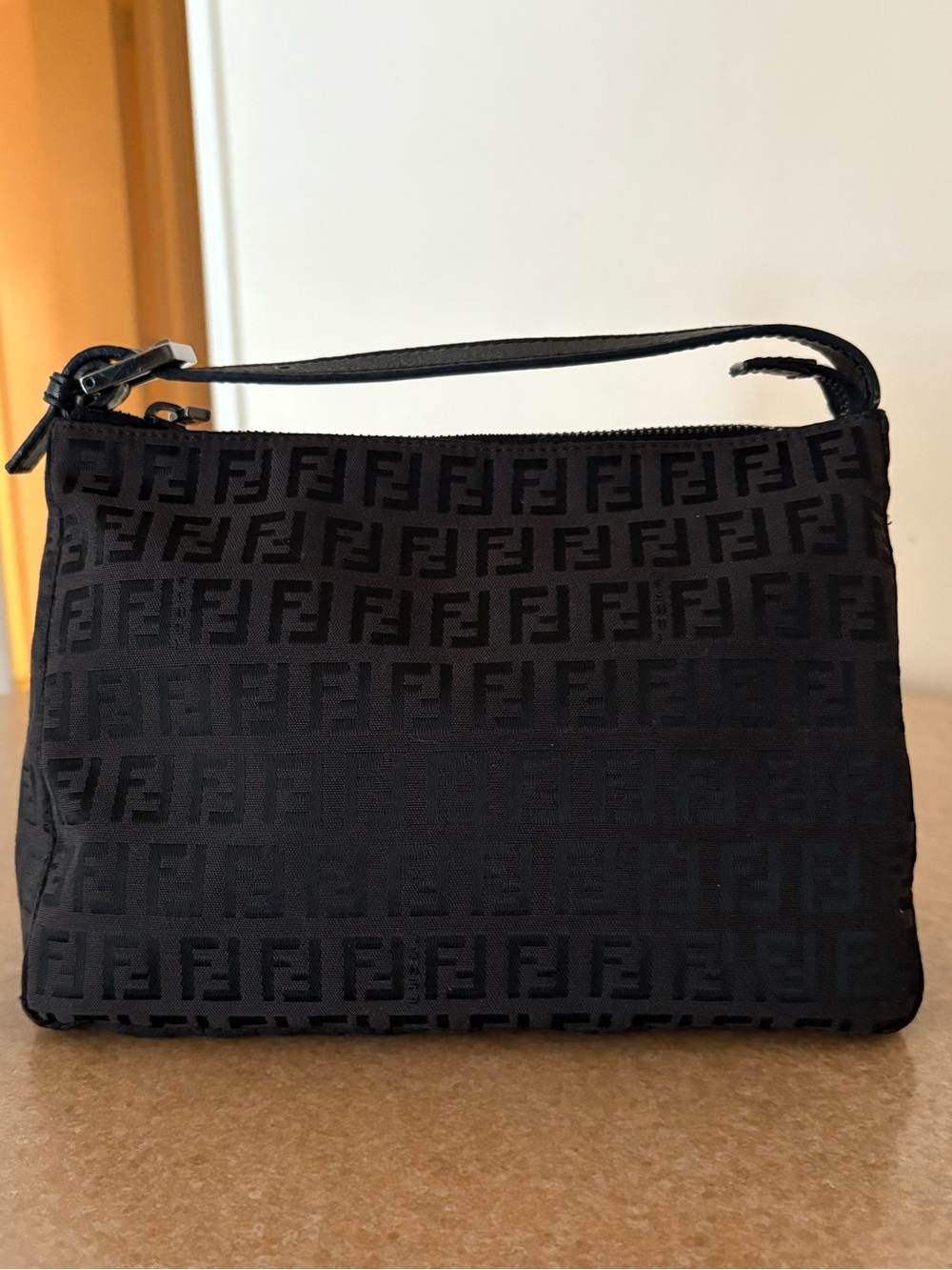 Fendi Black FF Jacquard Wristlet Pouch